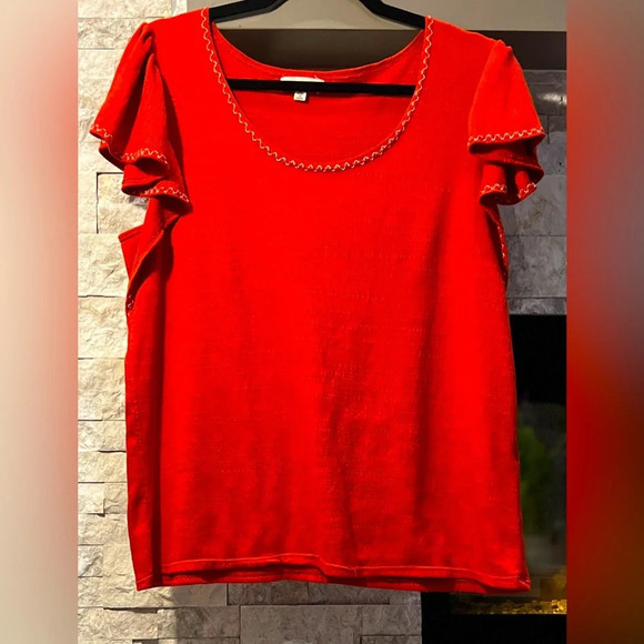 Max Studio medium orange top short flutter sleeves - Picture 1 of 7